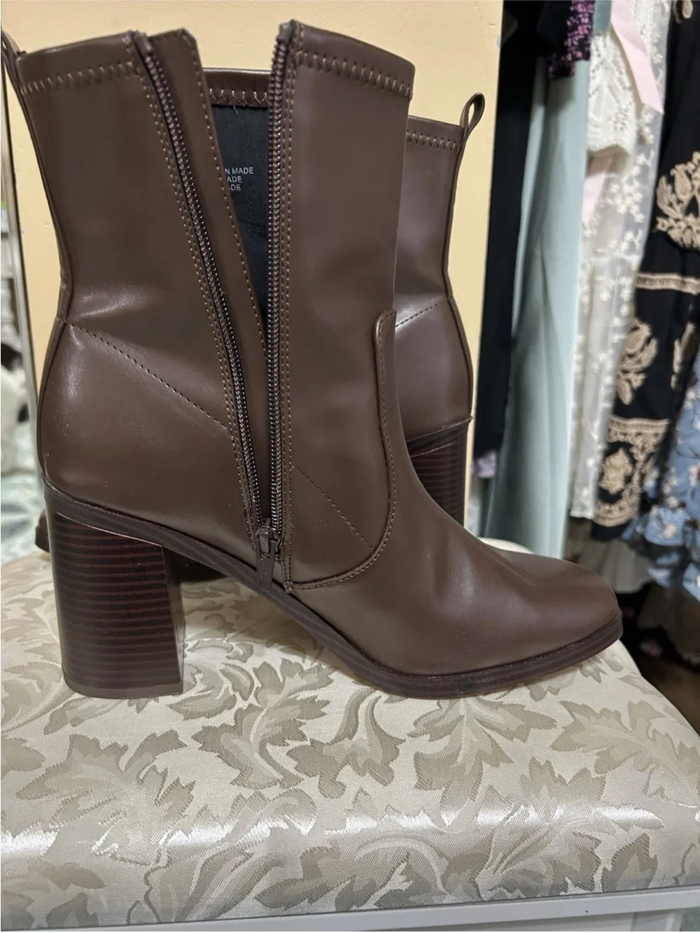 Kohl's Dark Brown Faux-Leather Block Heel Ankle Boots